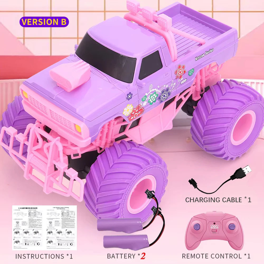 Voiture télécommandée tout terrain rose avec batterie rechargeable