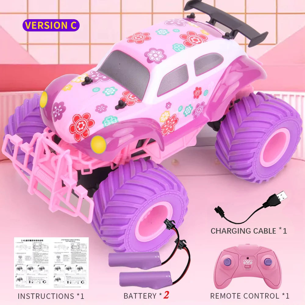Voiture télécommandée tout terrain rose avec batterie rechargeable