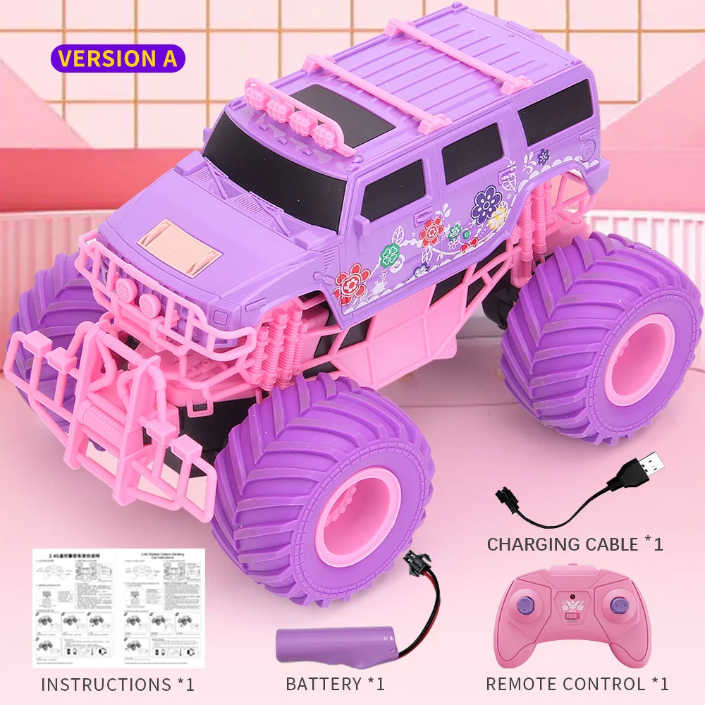 Voiture télécommandée tout terrain rose avec batterie rechargeable