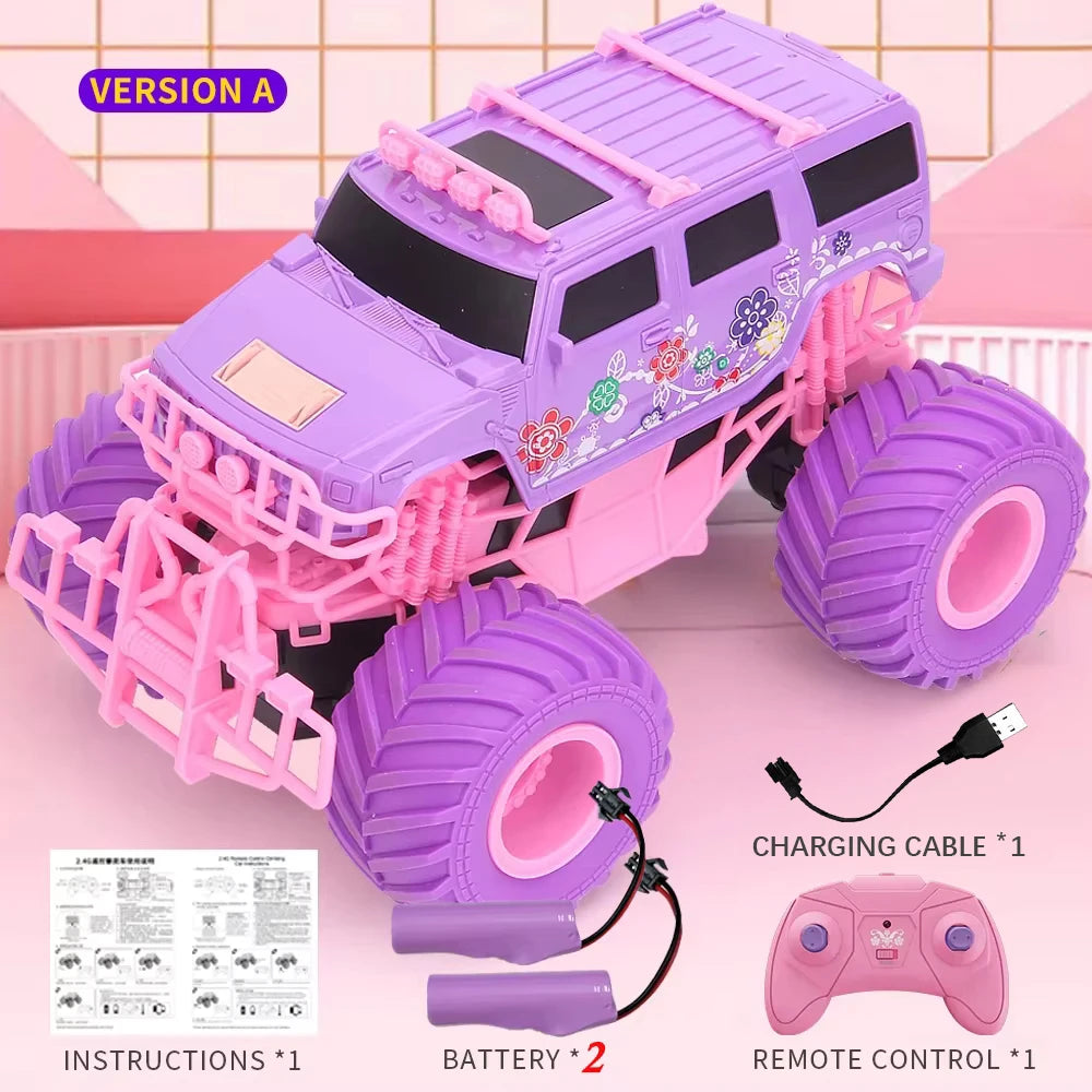 Voiture télécommandée tout terrain rose avec batterie rechargeable