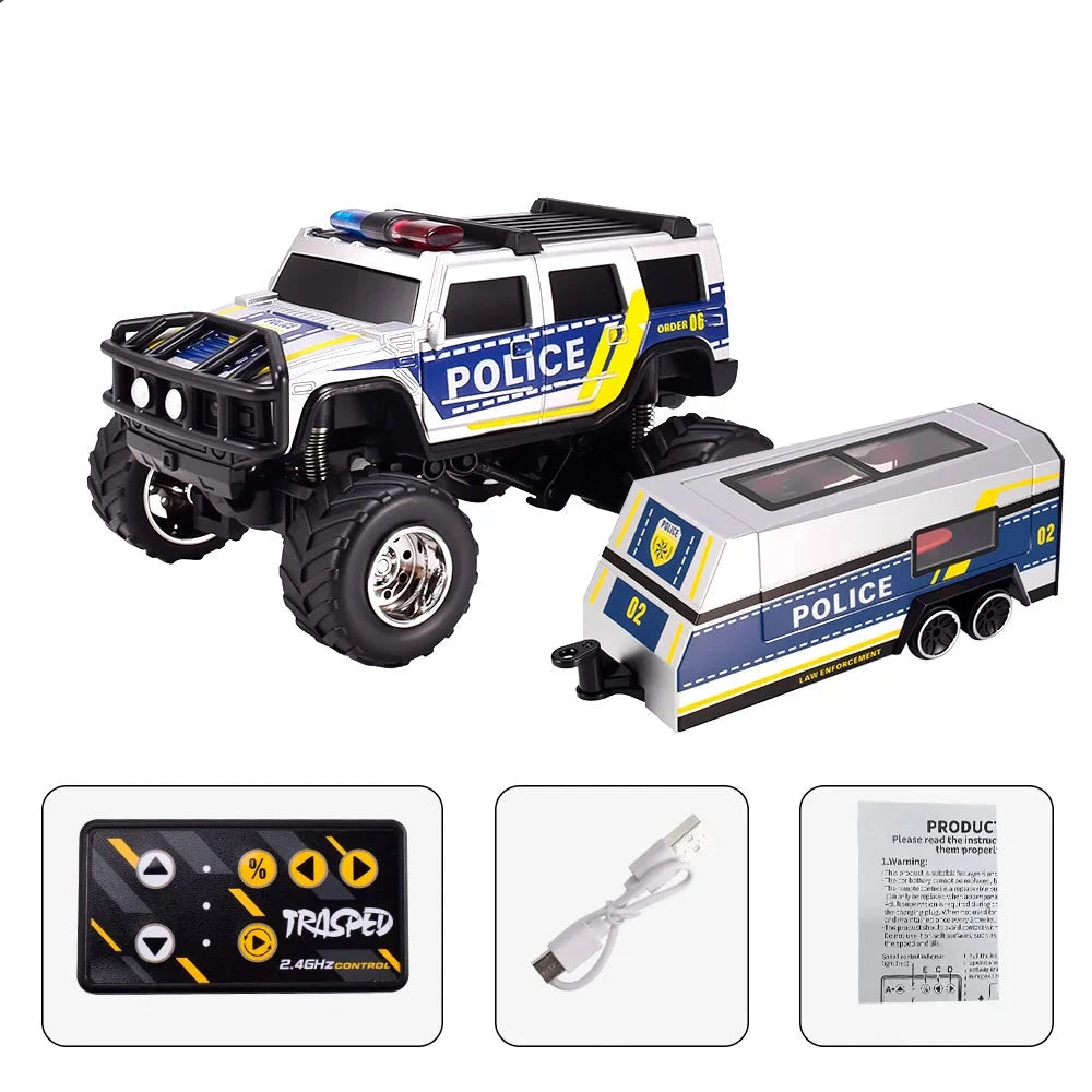 Voiture de police télécommandée Voiture télécommandée Argent avec wagon