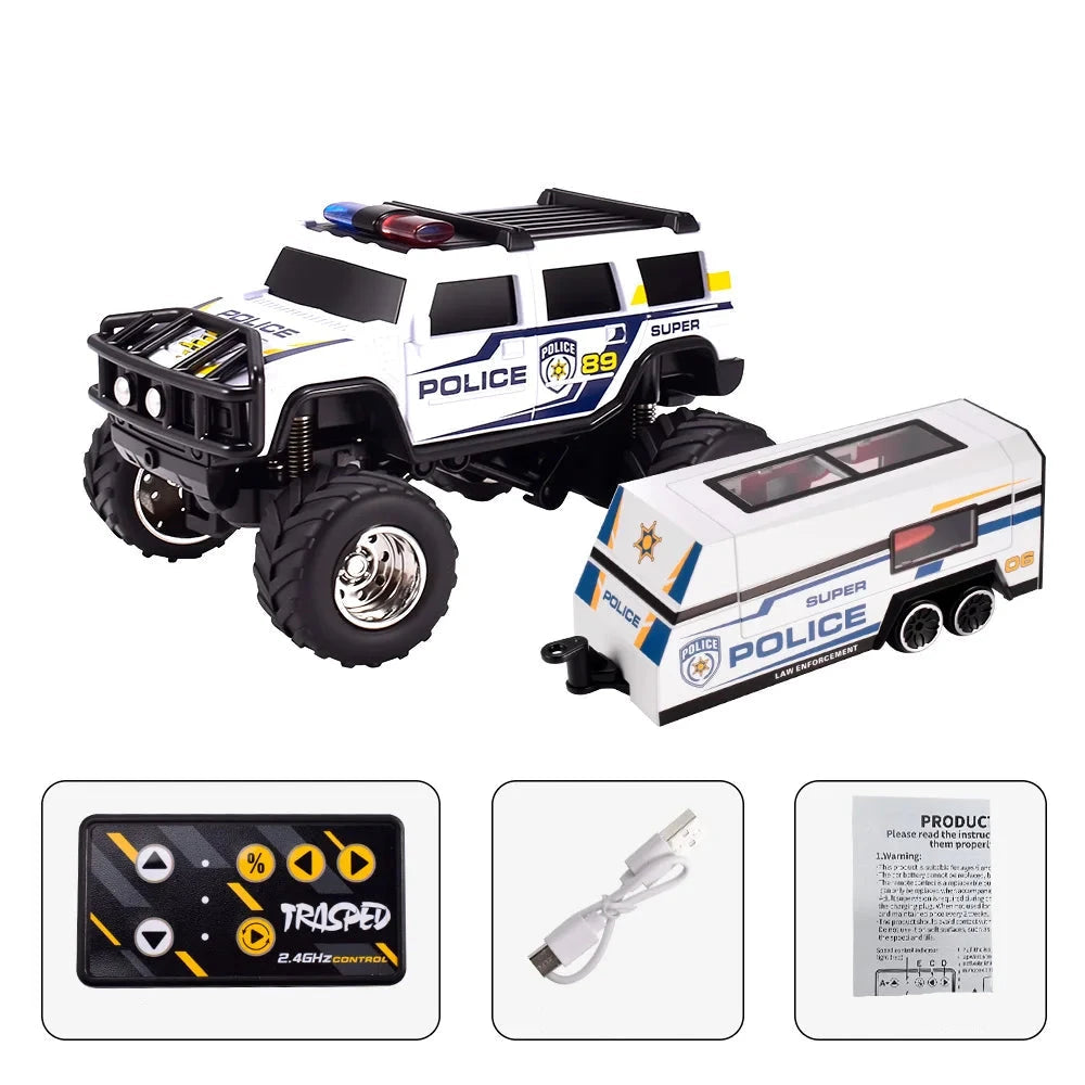 Voiture de police télécommandée Voiture télécommandée Blanc avec wagon