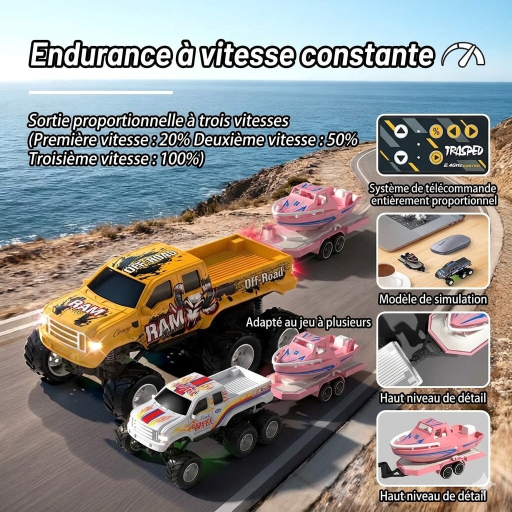 Voiture télécommandée tout terrain avec bateau Voiture télécommandée
